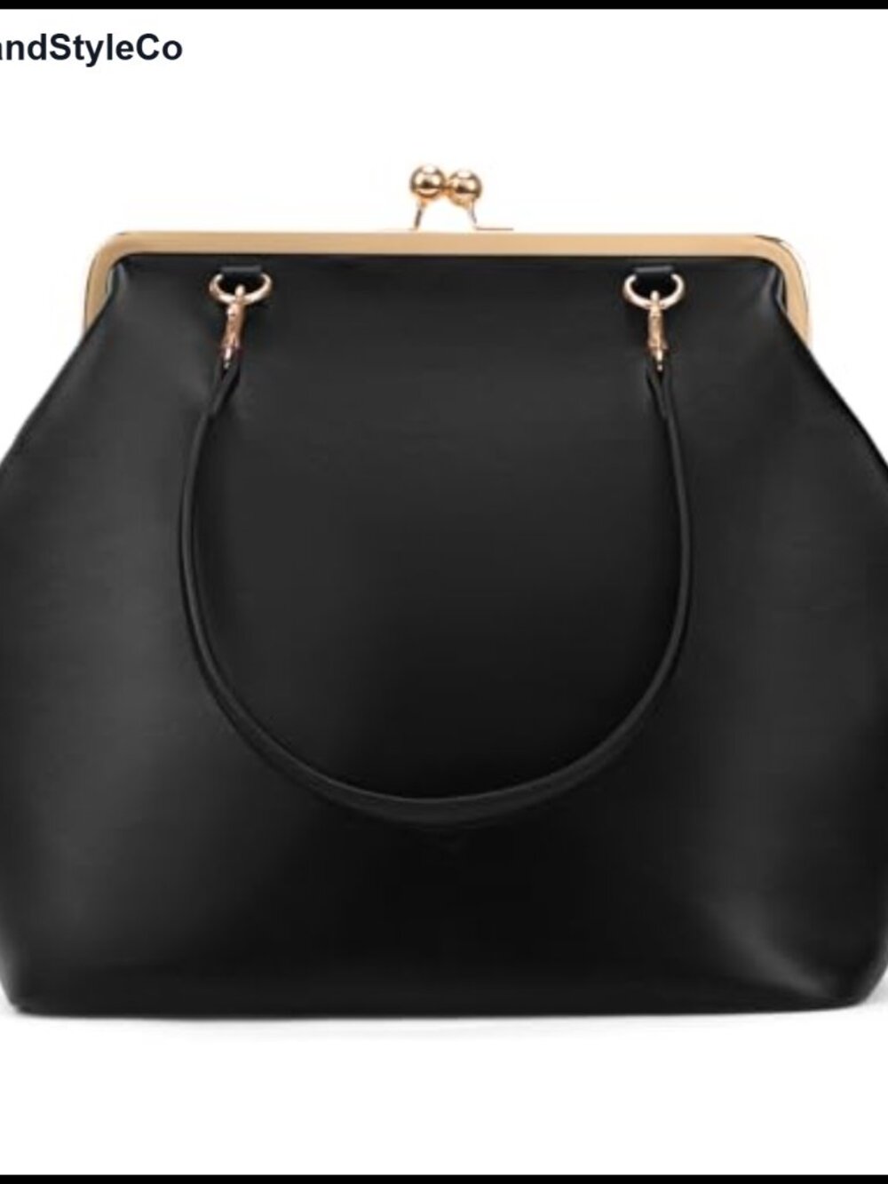 PU Leather Kiss Lock Bag Large Top Handle Shoulder Tote Purse